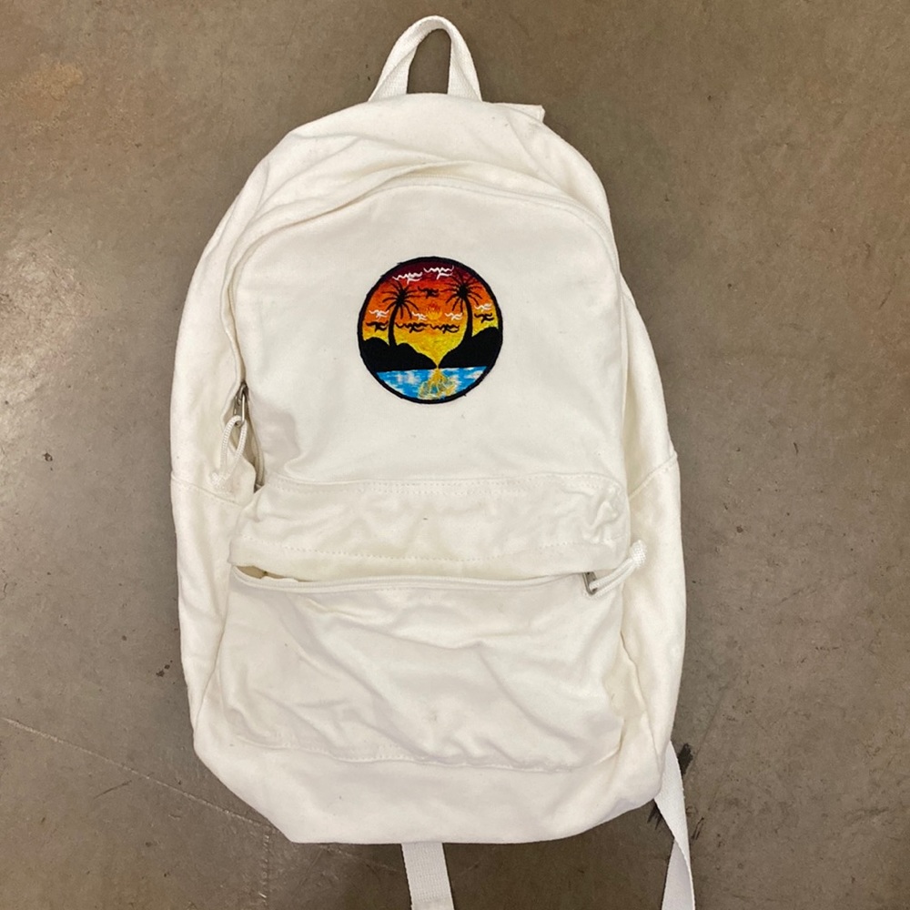 White Backpack With Tropical Patch - image 1